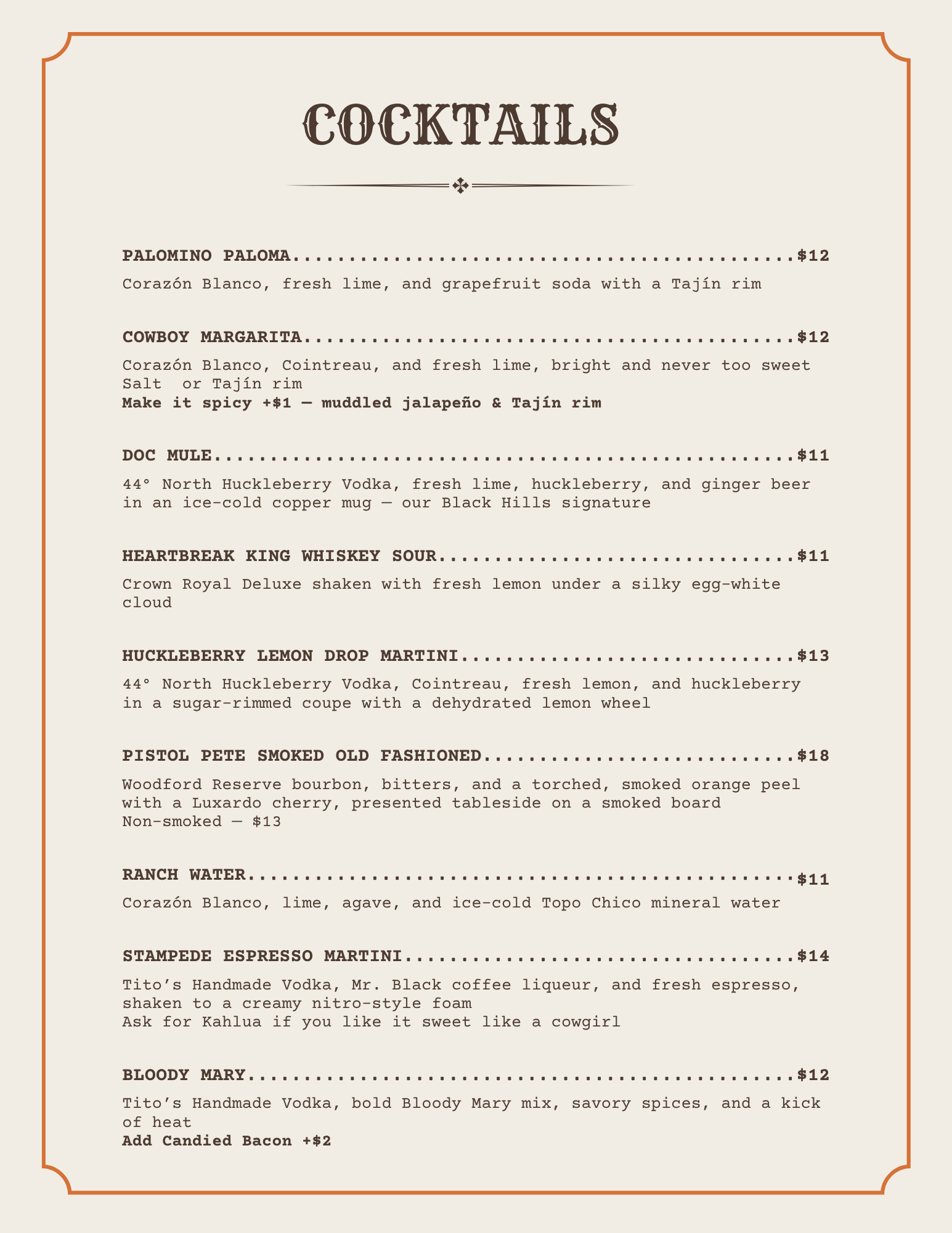 Bar menu: cocktails