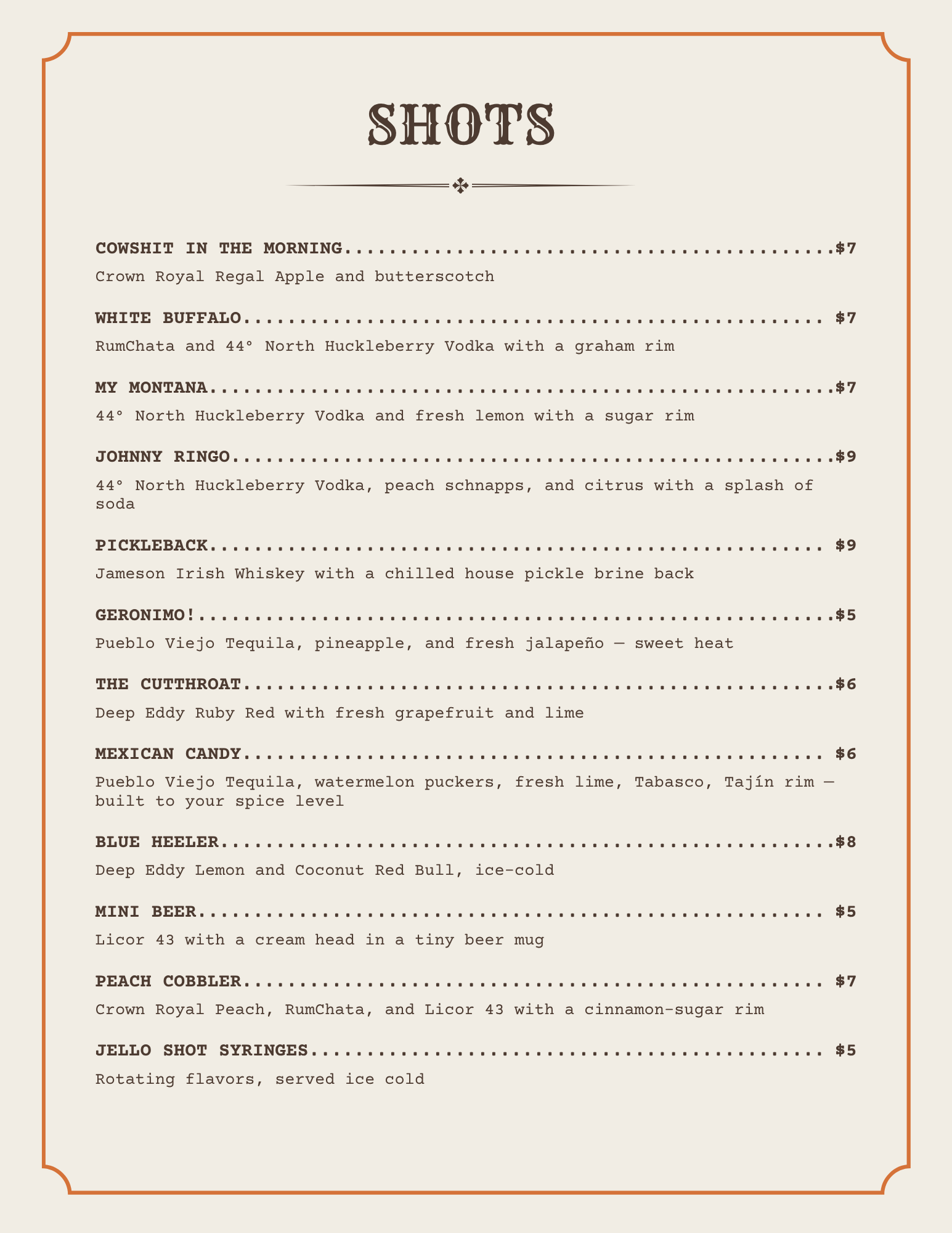 Bar menu: shots